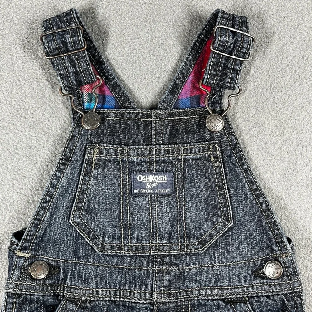 OshKosh B'Gosh Denim Overalls 9M Dark Wash Plaid Lined‎ Baby